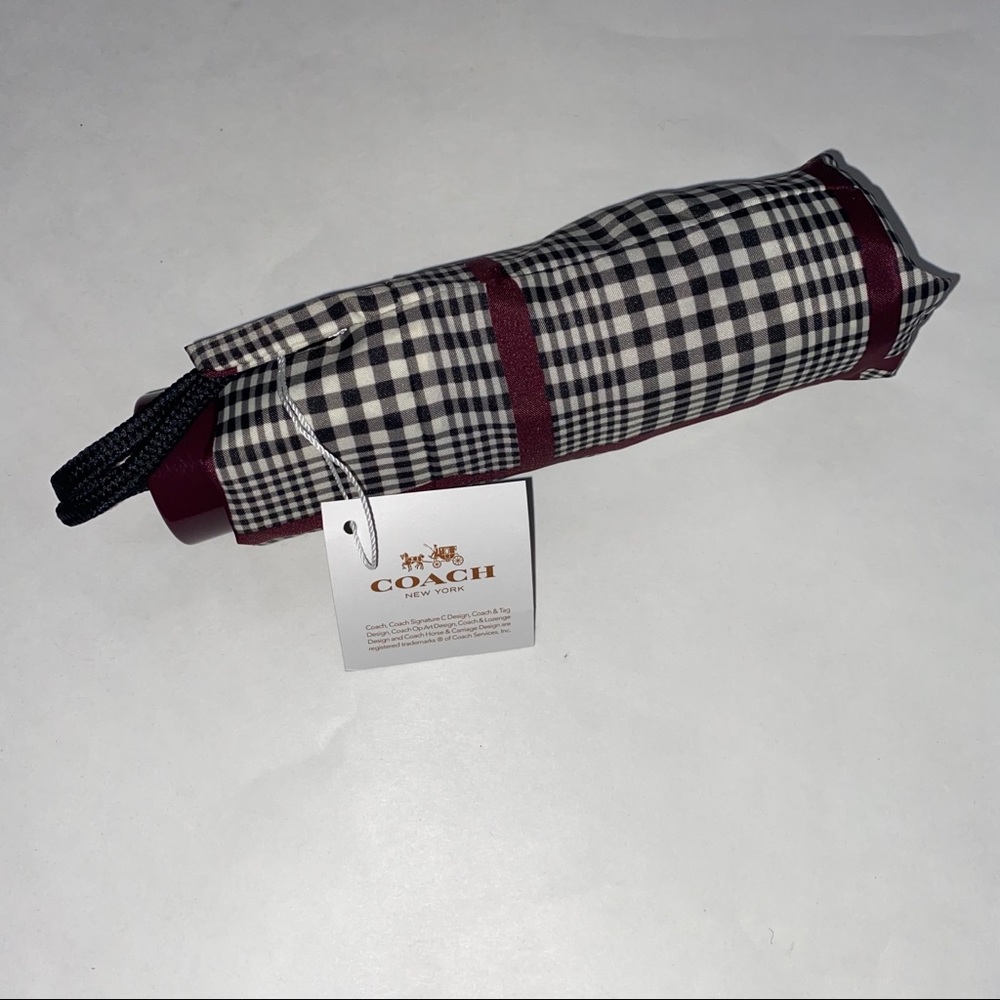 Coach Black White Purple Houndstooth Umbrella NWT